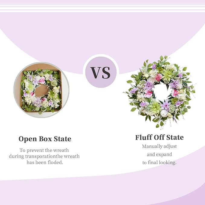 24 Inch Spring Wreath for Front Door, Artificial Spring Summer Floral Wreath with Dahlia Hydrangea Orchid for Home Wall Wedding Festival Indoor Outdoor Decor
