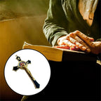 Bovemee Saint Benedict Benedictine Red Enamel 4.7X2.7 Inch Protection Wall Crucifix Cross Catholic San Benito Medalla Prayer Decoration (Black)
