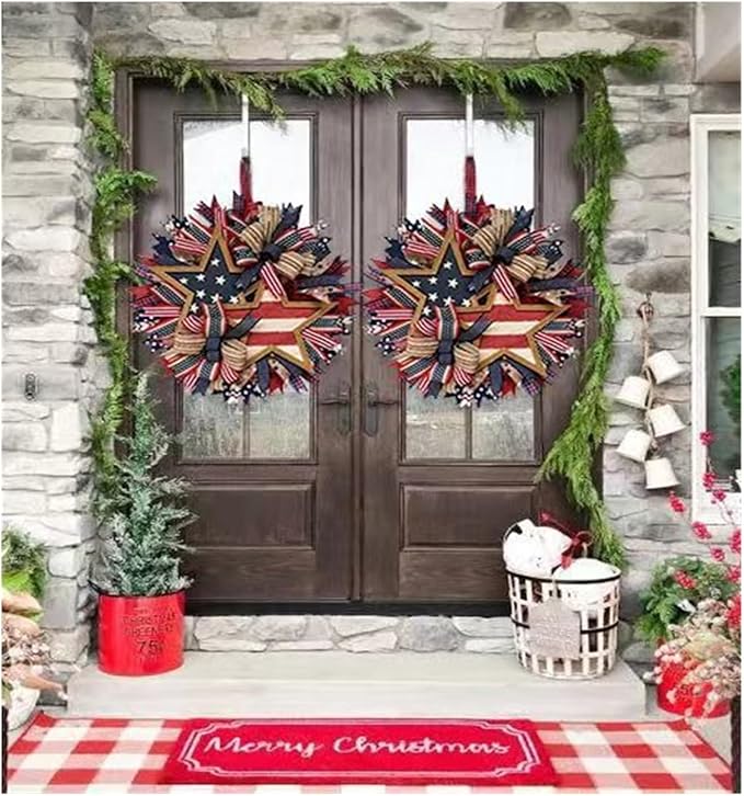250th Anniversary Wreath for Front Door, USA 250th Anniversary Patriotic Wreath, Red White Blue America 250 Door Wreath, Handmade 250 Anniversary USA Wreath for Home Porch Wall Decor