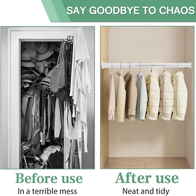 Closet Rods for Hanging Clothes, 1.3 Inch Diameter Heavy Duty Closet Rod 17-39 Inch Adjustable Clothes Hanging Bar Matte White Shower Curtain Rods for Closet, Wardrobes, Bathroom, Windows