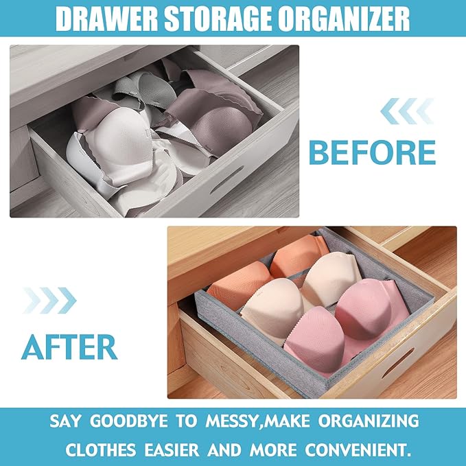 Bra Storage Drawers Organizer for Clothing Underwear Dresser Drawer Organizer Dividers Foldable Storage Cube Bins for Bra, Underwear,3 Pack （Grey）