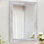 AAZZKANG Mirrors for Wall Rustic Wood Framed Hanging Mirror 28"x20" Decorative for Farmhouse Bedroom Bathroom Living Room Entryway Hallway White