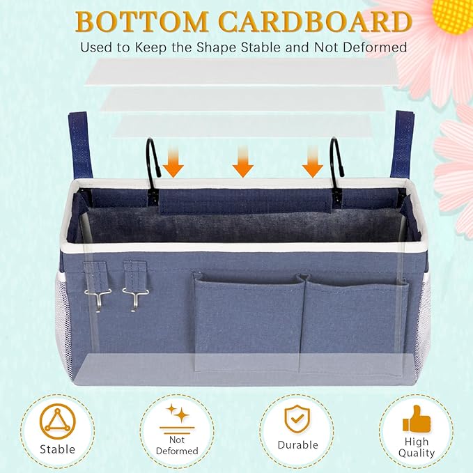 Bedside Storage Caddy/Bedside Hanging Storage Bag for Headboards Bunk Beds Dorm Rooms Book Phone Magazine Holder (Navy Blue)