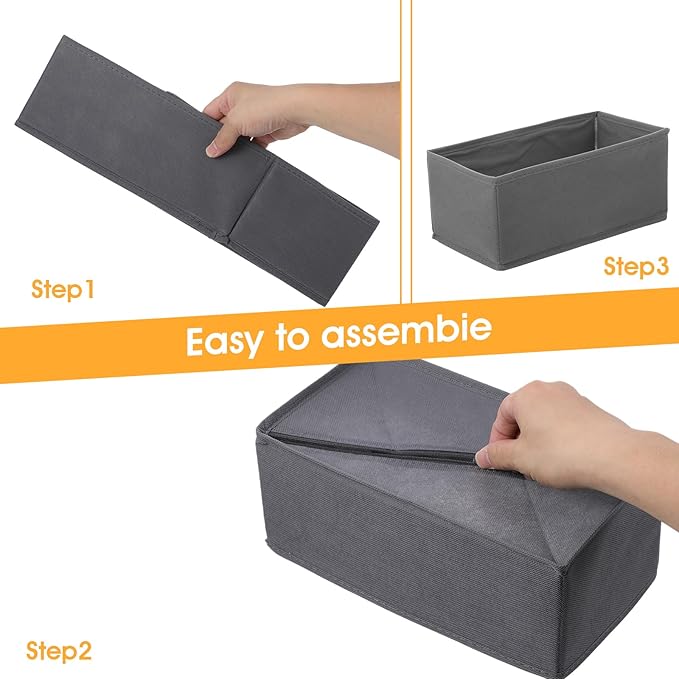 8 Pack Foldable Drawer Organizers, Grey Clothing Dividers Closet Cabinet Dresser Storage Boxes for Socks, Underwear, Bras, Panties, Multi-Purpose Storage Bins, 11x5.7x4.72 Inch