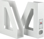 Acrimet Magazine File Holder Bin Storage, Vertical Rack for Documents, Folders and Mail, Durable Plastic Desk Organizer for Office & Home (White Color) (2 Pack)