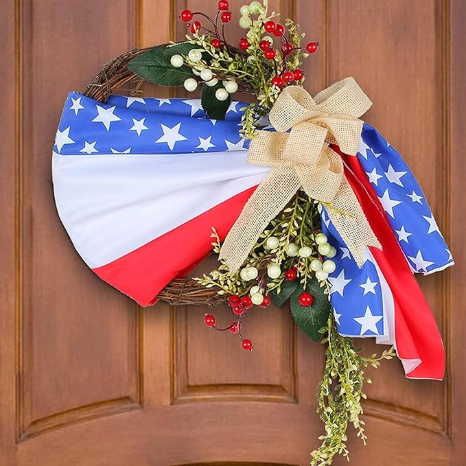 250th Anniversary Patriotic Wreath, 4th of July Wreath for Front Door, Patriotic Wreath Handmade Eagle Wreaths, Memorial Day Home Decoration for Indoor and Outdoor (E)