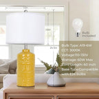 JUNNAI 25" Modern Bedside Ceramic Table Lamps for Living Room Mustard Yellow Nightstand 3-Way Dimmable Lamp Farmhouse Lamp for Bedroom Entryway Tabletop(Bulb Included)