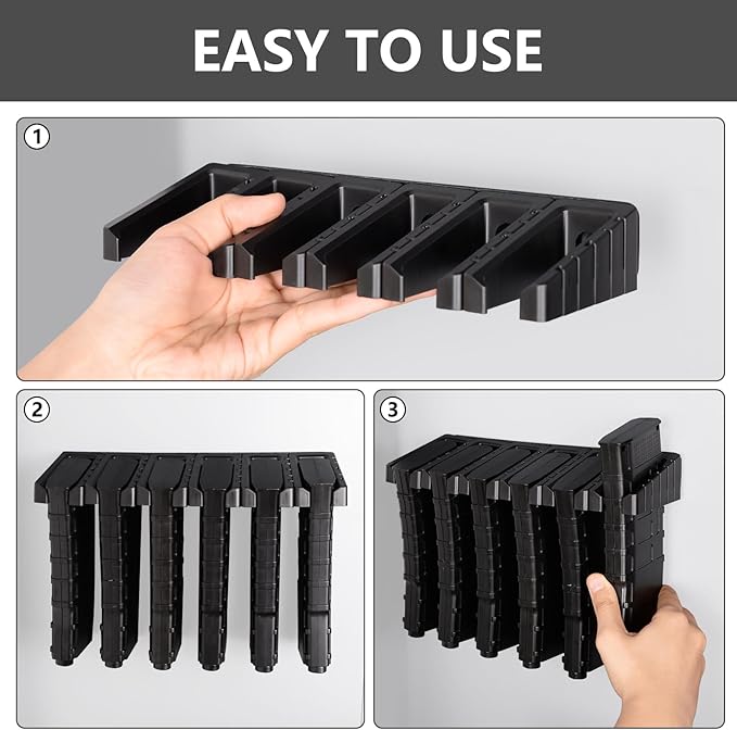Adoreal Magnetic ABS 6 Standard AR Rack Wall Mount, AR Mag Holder for 5.56 .223 Magazines, Wall Magazine Display, Magnet AR Mag Storage Organizer
