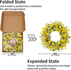 24 Inch Yellow Daisy Wreath, Artificial Spring Summer Wreath with Eucalyptus Leaves, Yellow Forsythia Flowers Front Door Wreath for Indoor Outdoor Home Farmhouse Wall Window Porch Decor