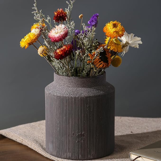 Farmhouse Vase for Home Decor, Vintage Rustic Terracotta Flower Vase Suitable for Home Decor, Living Room, Shelf, Dining Table. 7IN.
