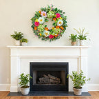 Pinkpuii 24 Inch Spring Wreaths for Front Door- Outdoor Spring Summer Flower Wreath with Vibrant Peony Hydrangea Flower, Green Eucalyptus Leaves and Orange Berry- Ideal for Porch,Mantel,Home Wall