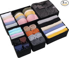 Pomety Foldable Drawer Underwear Drawer Organizer Foldable Dresser Clothes Storage Box Dresser Drawer Divider Organizers Bins for Clothes, Underwear,Socks, 7 Pack （Black）