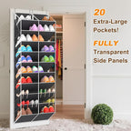 20-30 Pairs Over the Door Shoe Organizer, Clear Pockets Hanging Shoe Storage for Closet, 10-Tier Door Shoes Rack, Handing Shoes Holder Fit All the Family's Sneakers, Boots, Heels, Dark Grey