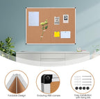 Cork Board Bulletin Board 36 x 48, Silver Aluminium Framed 4x3 Corkboard, Foldable Office Board for Wall, Large Wall Mounted Notice Pin Board with 36 Push Pins for School, Home & Office