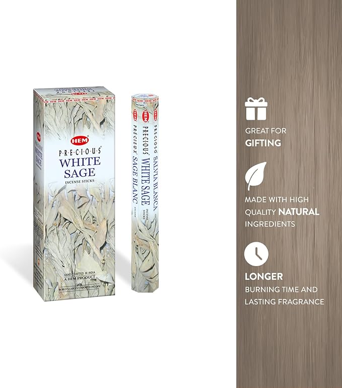 HEM White Sage Incense Sticks - 100 Count | Natural Air Purifying Aromatherapy | Calming and Cleansing Fragrance | Perfect for Meditation and Relaxation | Long-Lasting Burn