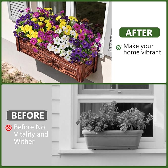 INQCMY Artificial Fake Flowers for Outdoor Spring Decoration,12 Bundles Faux Silk Colorful Morning Glory with Eucalyptus UV Resistant Realistic Fake Plants for Outside Planter Porch Patio Yard Garden
