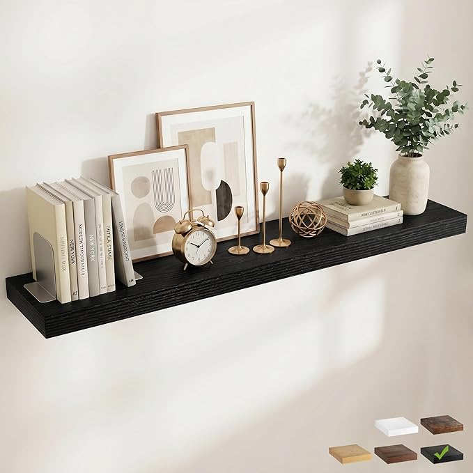 FLYJOE 72 Inch Long Floating Shelves for Wall Set of 1, 12" D Wood Grain Bathroom Shelves with Invisible Brackets, Easy Install Engineered Wood Storage Shelves for Kitchen, Living Room, Bedroom