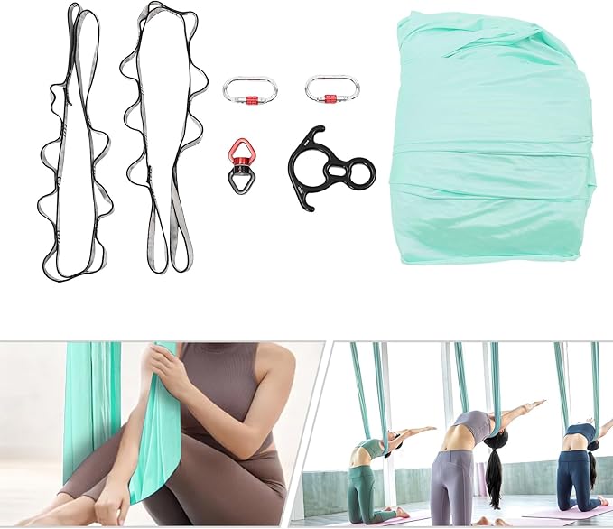 16.4FT 5 m Aerial Yoga Swing Sling Strong Yoga Hammock Kit, Aerial Silks Equipment Set, 440.92 Max Load Capacity, Green