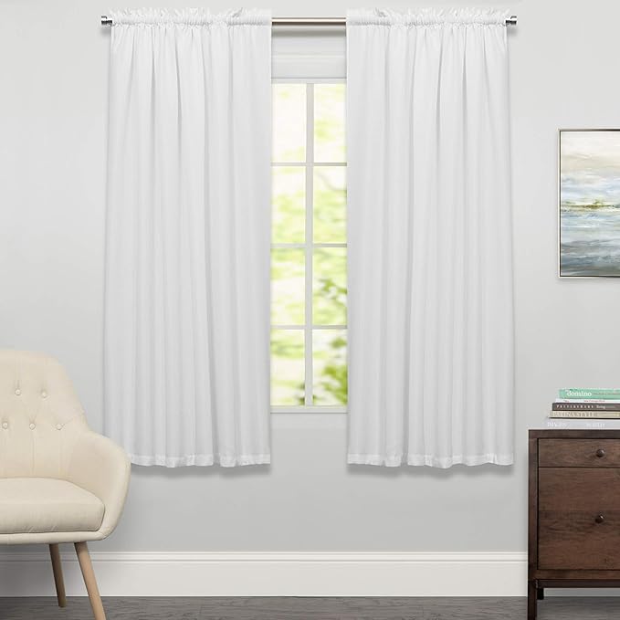 Sweet Home Collection Window Curtains Treatment Panel 63" or 84" Long in Stylish and Unique Patterns and Designs for All Home Décor Ribcord White