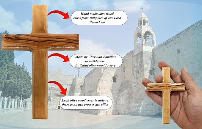 Zuluf Bethlehem Olive Wood Wall Cross | 4.7" Handmade Christian & Catholic Decor Christmas Wall Hanging Gift | Religious Spiritual Jesus Small Wooden Cross for Wall Decor cruz de madera pequeña