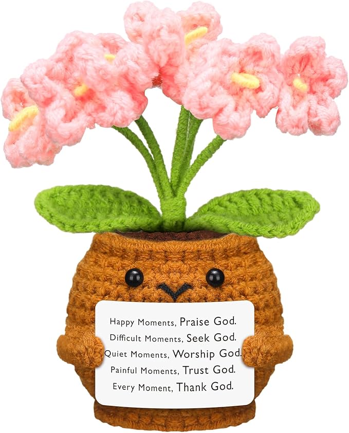 Wavwavw Christian Gift for Women Positive Handmade Crochet Doll with Bible Verse Prayer Card Inspirational Scripture Religious Crochet for Christmas Sunday Group Church