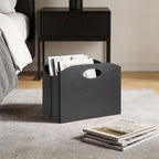 EZDeco PU Leather Magazine Holder, Magazine Rack Floor, Magazine Storage Basket & Vinyl Record Holder, File Folder Organizer for 12 inch LP Albums, Magazines, Books, Newspapers (Grey)