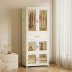 Large Portable Kids Closet Children's Armoire Adults Clothes Wardrobe Closet with Drawers and Doors, Collapsible Baby Costume Storage Organizer Kids Dress Up Storage Cabinet with Hanging