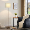 Ambimall 60'' Modern Floor Lamp with Shade, Tall Lamps for Living Room, Bedroom, Office, Dining Room, Beige Shade with Brown Pole(Without Bulb)