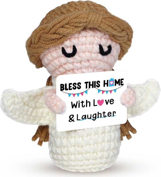 House Warming Gifts New Home -Bless This Home with Love and Laughter- New Home Gift Ideas for New Homeowner, New House Gifts for Women Men Couple Neighbor Friend Family,Handmade Angel Crochet Doll