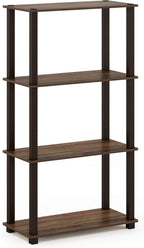 Furinno TURN-S-TUBE Storage Shelves, 4-Tier Book Shelf, Corner Shelf, Toolless Open Shelves, for Organization and Storage, Living Room, Garage, Home Office, Walnut
