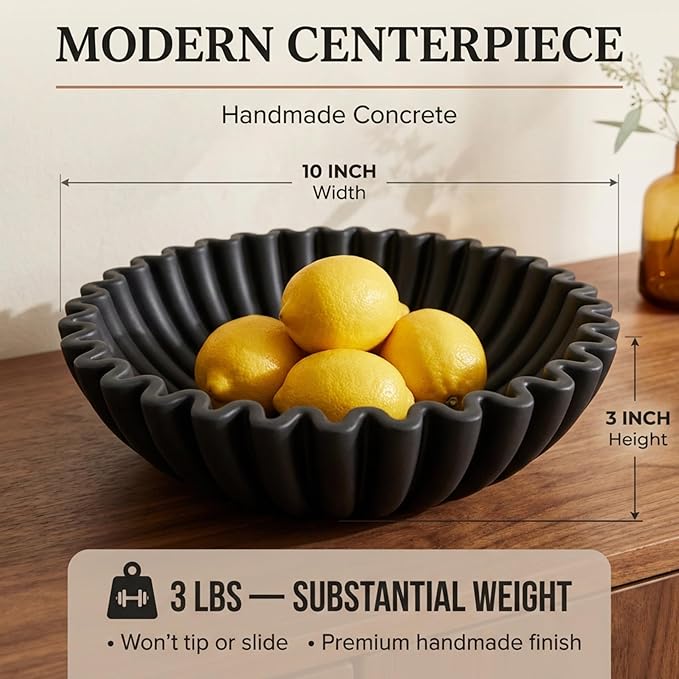 OAKOA Black Decorative Bowl for Home Decor - Modern Fruit Bowl for Kitchen Counter - Black Bowl Decor - Centerpiece Bowl - Organic Modern Decor