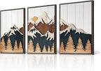 Framed Wood 3D Mountain Textured Wall Art for Living Room, Set of 3 Farmhouse Modern Wood Artwork for Walls, Large Mountain Forest Landscape Wall Art Decor for Home Office Bedroom Hallway, 20x30 Inch