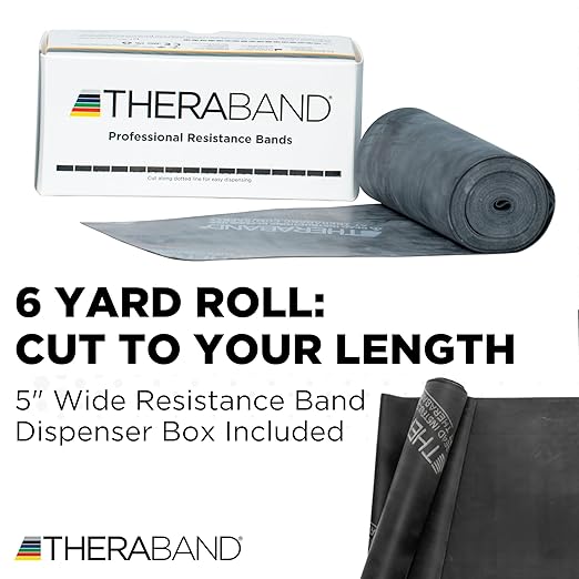 THERABAND Resistance Bands, 6 Yard Roll Professional Latex Elastic Band For Upper & Lower Body, Core Exercise, Physical Therapy, Pilates, Home Workouts, Rehab, Black, Special Heavy, Level 6