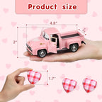 Valentine’s Day Metal Farm Truck with 2 Hearts, Valentines Decorations Vintage Love Romantic Tiered Tray Decor Mini Diecast Pickup Truck Model for Tabletop Shelf Table Décor 4.8inch