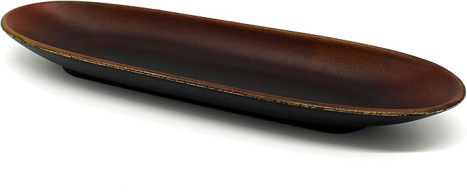CVHOMEDECO. Primitives Oval Decorative Plate Wooden Candle Plate Rustic Treenware Home and Office Décor Art, 16 x 4-1/2 x 1-1/2 Inch
