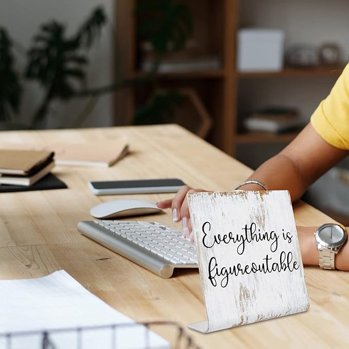 Everything is Figureoutable Sign, Inspirational Gift for Woman, Men, Workers, Friends,Motivational Desk Sign Decorations for Home Office Desk Bar Cubicle Table Shelf Plaque Sign Decor dksg15