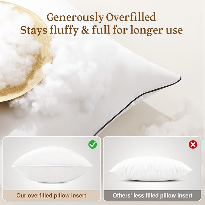 puredown® 22x22 Pillow Inserts Set of 2, Full Fluffy Down Alternative Decorative Pillows, Soft Plush Throw Pillows for Couch, Sofa, Bed and Home Decor