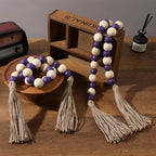 Handcrafted Farmhouse Wooden Decorative Beads Garland - Boho Natural Wood Beads with Tassel for Table Tray Mantel Shelves Decor, Rustic Vintage Garland Beaded Decor for Home & Event (32 Inches)