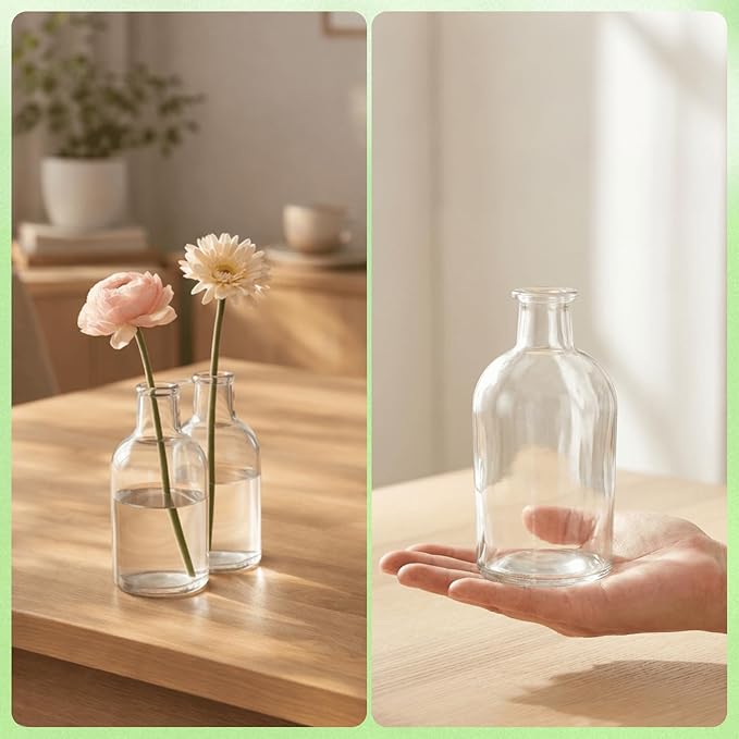 YOUEON 16 Pack Clear Glass Bud Vases, Small Bud Vases in Bulk, Glass Flower Vases for Centerpieces, Vintage Decorative Bottle Vases for Flowers, Home Decor, Wedding Reception, Office
