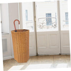 IMIKEYA Woven Umbrella Stand for Entryway Rattan Umbrella Stand Holder Umbrella Wood Base Basket With Dip Tray Canes Walking Sticks Holder Trash Can for Home Office Round