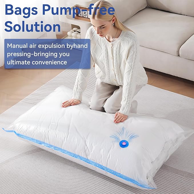 12 Pack Vacuum Seal Bags with Rechargeable Air Pump for Clothing, Vacuum Storage Bags for Clothing, Vacuum Seal Bags for Clothing Travel, Space Saver Vacuum Storage Bags, White