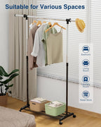 Whitmor Heavy Duty Adjustable Garment Rack-Rolling Clothes Organizer, Black and Chrome