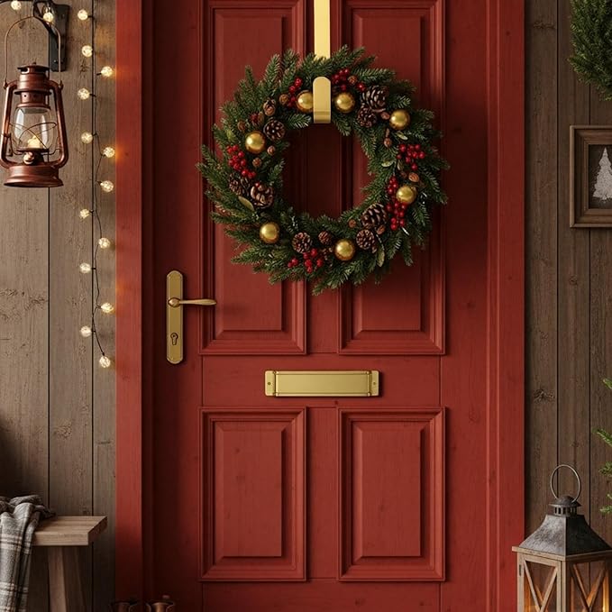 LEIFIDE 4 Pcs Width Adjustable Wreath Hanger for Front Door 1.5-3.78" Large Over the Door 4th of July Decoration Hook 20 Lbs Capacity(Gold)