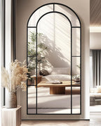 Antok 78" x 38" Full Length Mirror, Floor Mirror Arched Window Decorative Mirror, Metal Framed Decor Farmhouse Floor Mirrors Art Pane Mirrors Wall Decor for Bedroom, Living Room, Entryway Bronwn