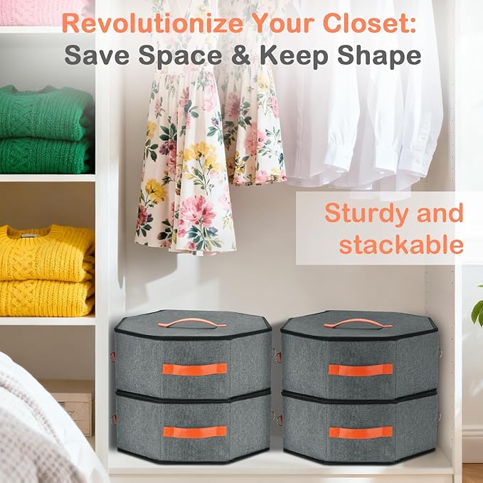 4 Pack Hat Storage Boxes, with Hardboard Support, Cowboy Hat Box for Travel & Home Organization, with 4 Door Hooks for Women & Men(Grey)