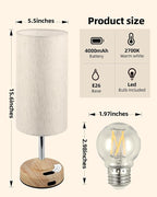 Rechargeable Table Lamp, 2-Pack, Ambient Light, Dimmable, 2700K, Timer, Touch Control, Portable, LED, Wireless, Cordless e, Battery Operated, Desk Lamp, Kitchen Lamp, Fabric Shade, Wood-Grain Finish