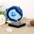 Hipiwe Adjustable Stainless Steel Arm Display Stand Easel with Wooden Base Rocks Crystal Display Easel Holder for Mineral Agate Gemstones Fossils Coral Geodes Plate and Photo, 3.1"x3.1"x4.9"