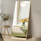 DUMOS 68"x26" Full Length Mirror, Full Body Mirror with Aluminum Alloy Thin Frame, Standing Mirrors with Leaning or Hanging, Suitable for Bedroom, Livingroom, Cloakroom, Gold