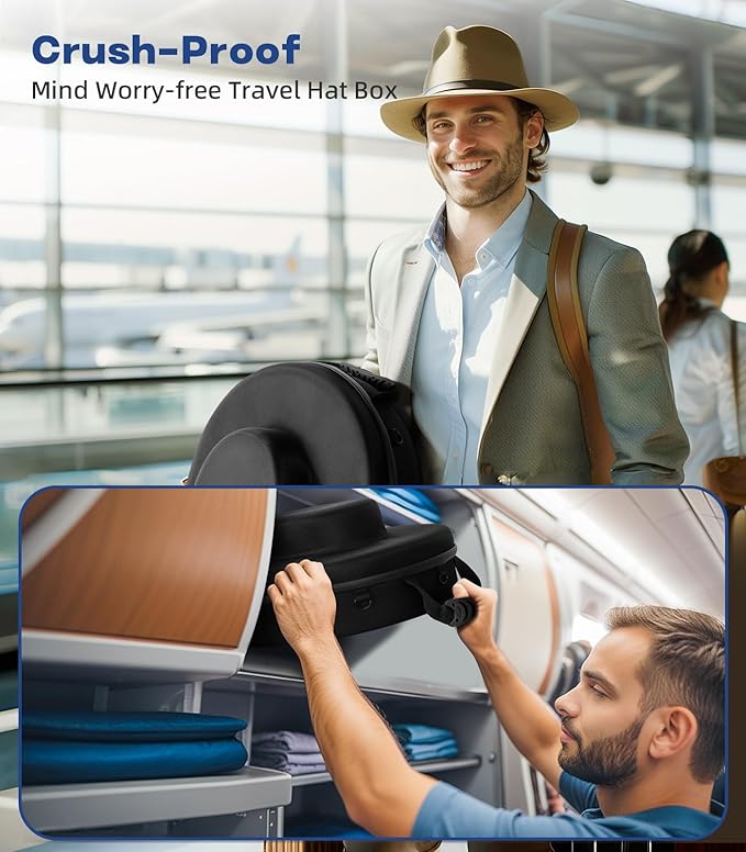 Hat Case for Cowboy Travel Extra Large, Waterproof Hard Box Can Storage for Fedora Panama Tweed Cap Holder Organizer Carrier with Adjustable Carry Strap, Men's Western Gifts, Large Red Interior