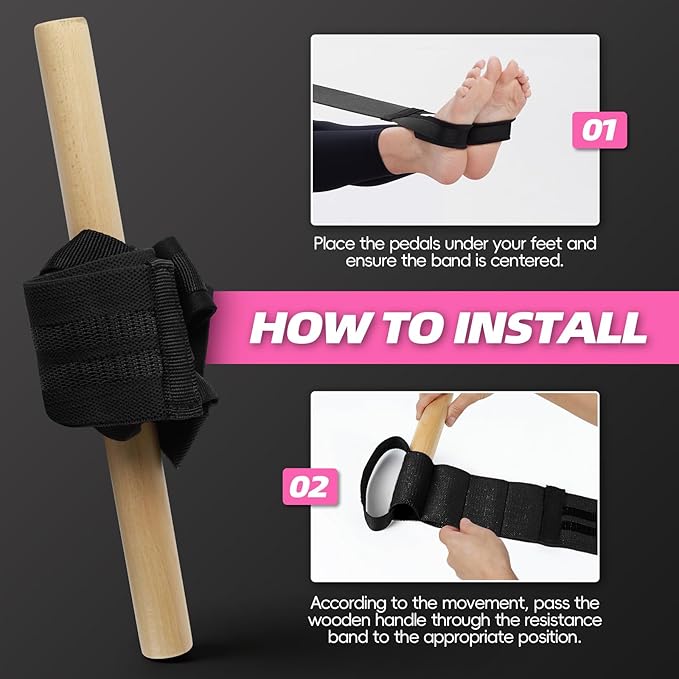 Pedal Resistance Bands with Handles, Upgrade Adjustable Manual Tension Training Pedal, Fabric Resistance Band with Wood Handles, Multifunction Fitness Bands for Abdomen, Waist, Arm, Leg
